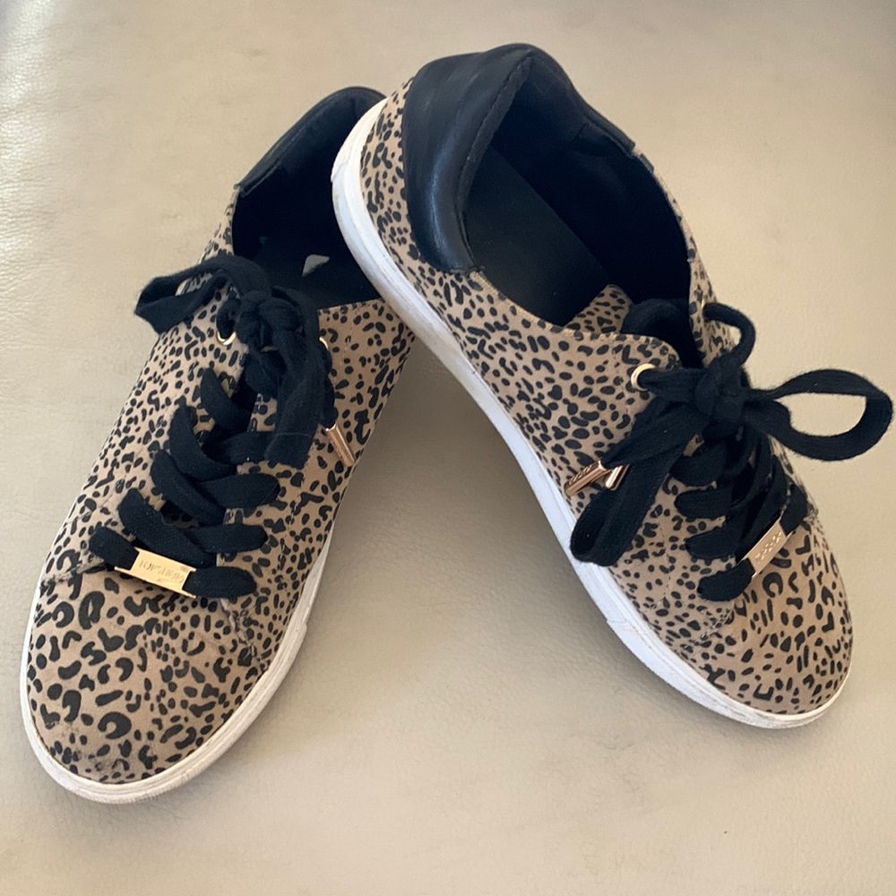 Topshop leopard print shoes with gold metal accents